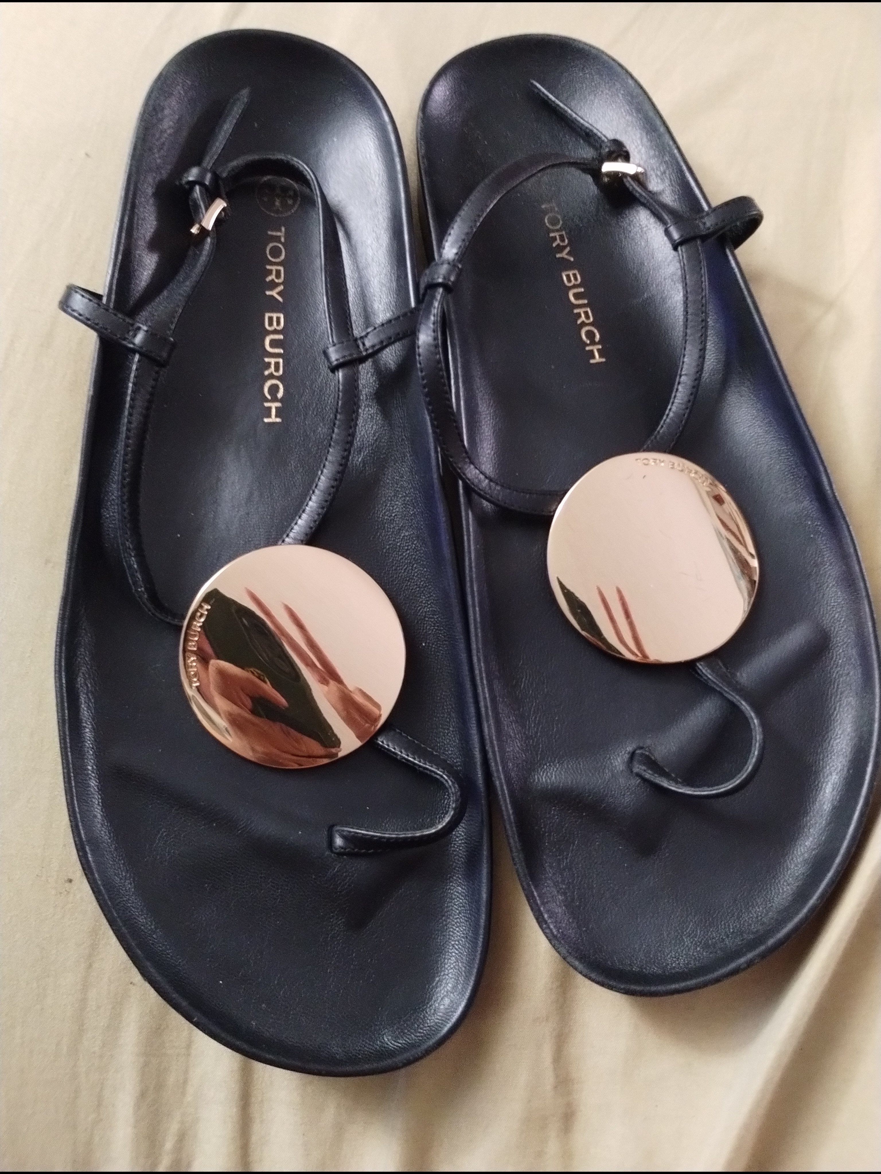 Tory Burch Patos Disk Thong Cloud Leather Sandal Black